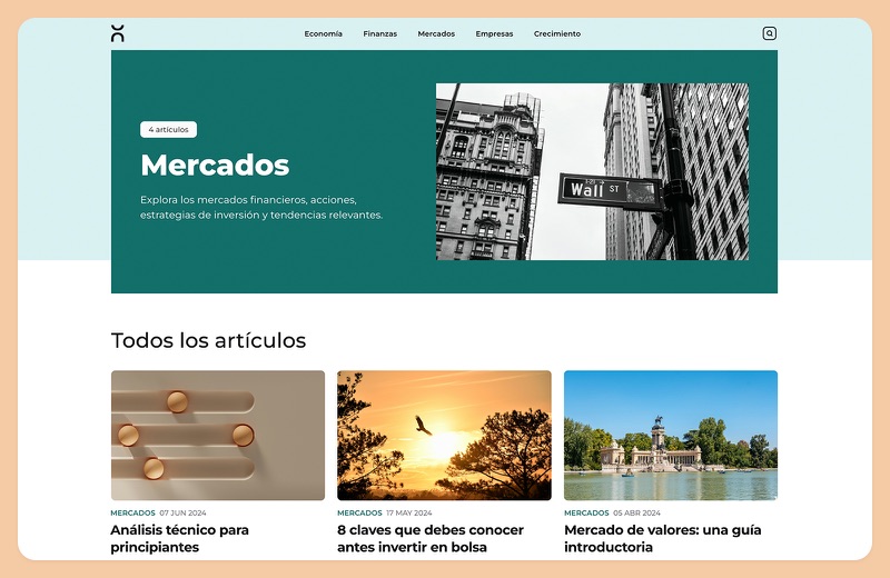 Cuatro CS: página de categoría con la cabecera de sección y la rejilla de artículos