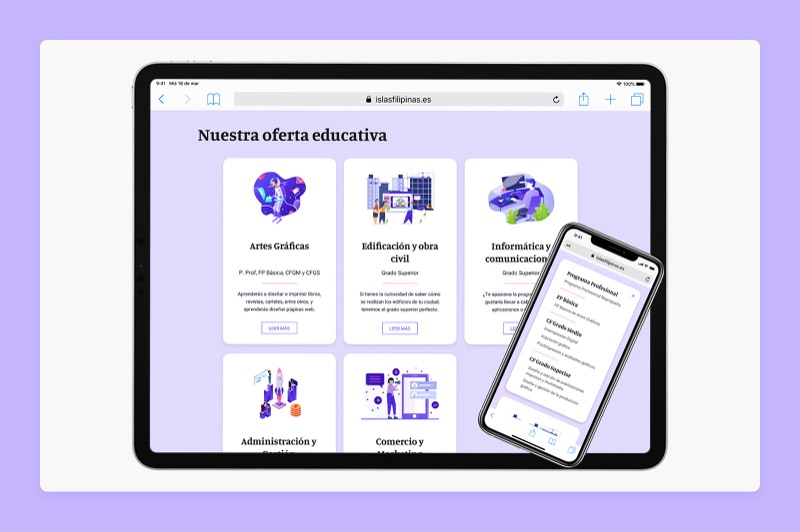 La página de oferta educativa del centro en tableta y móvil