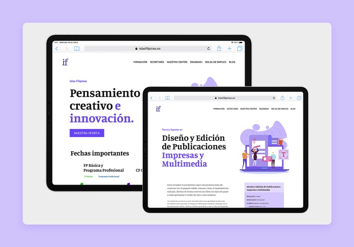 La portada del centro y la ficha de un ciclo formativo