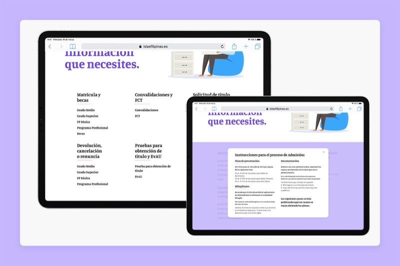 La página de secretaría con el modal de admisión abierto