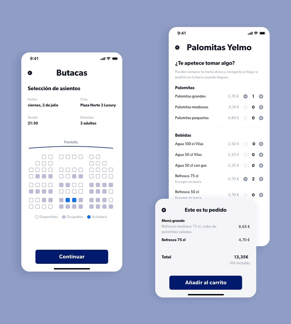 Selección de butaca de cine en la App Cine Yelmo