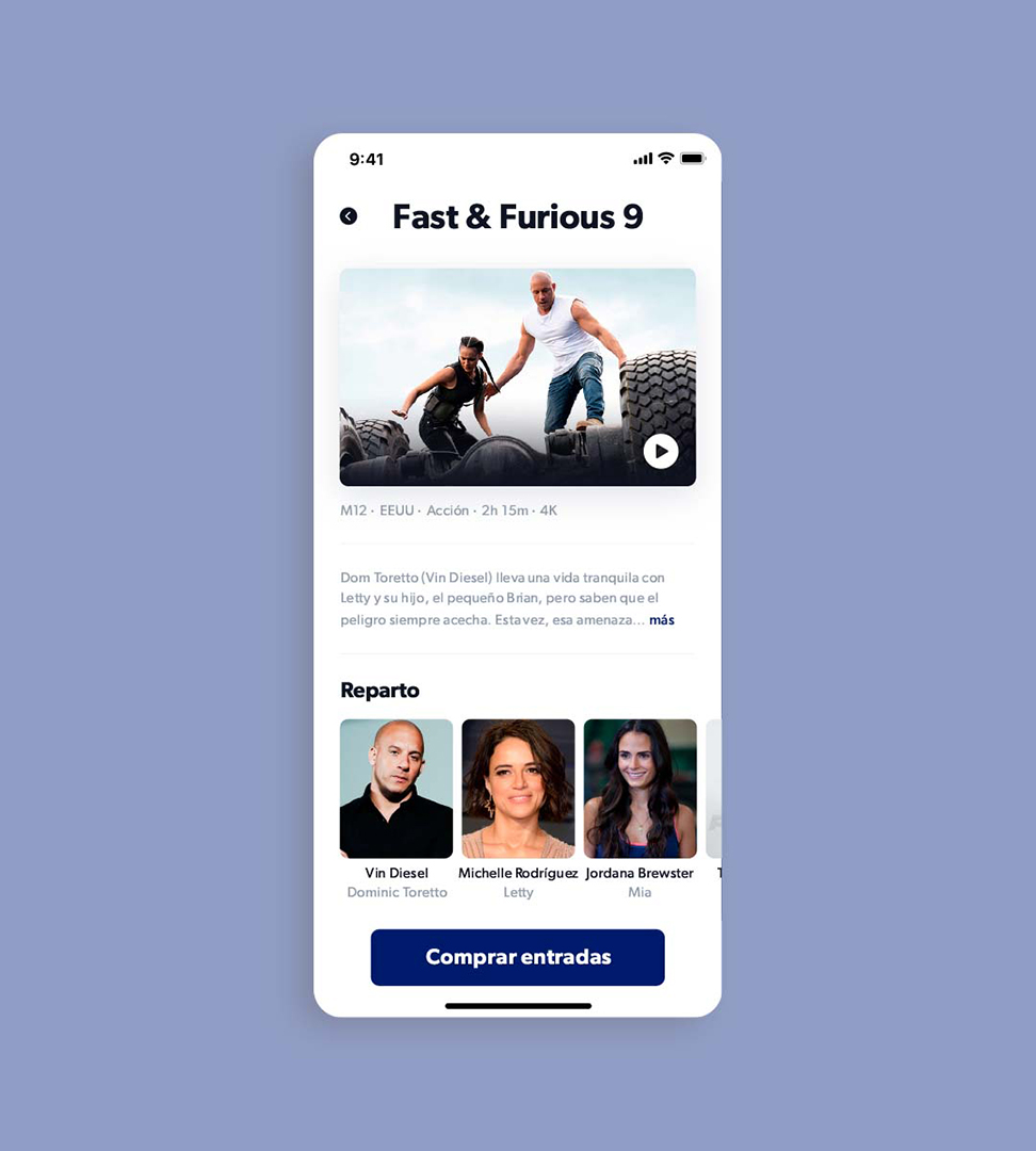 Cartelera de películas en la App Cine Yelmo