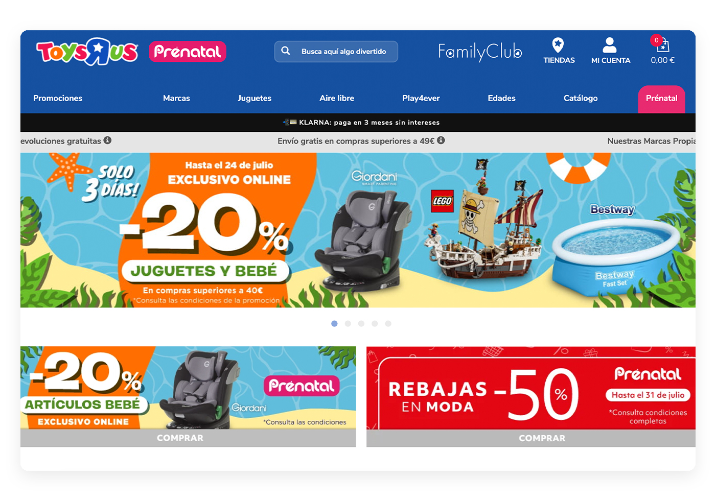 Página de inicio de la web original de Toys'R'Us